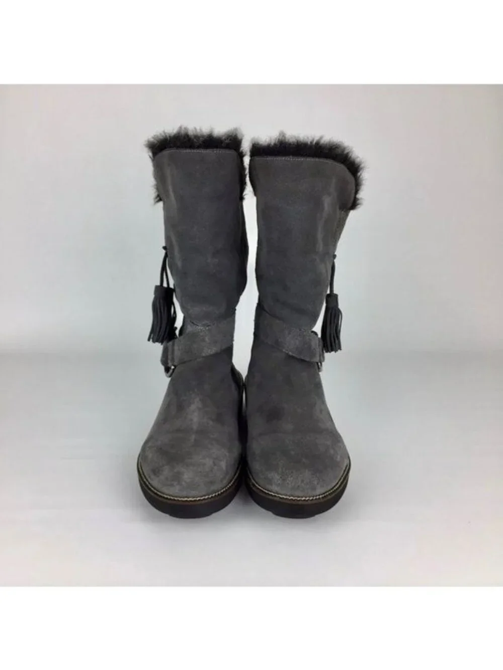 Earth Diva Gray Suede Faux Fur Fold Over Boots 10